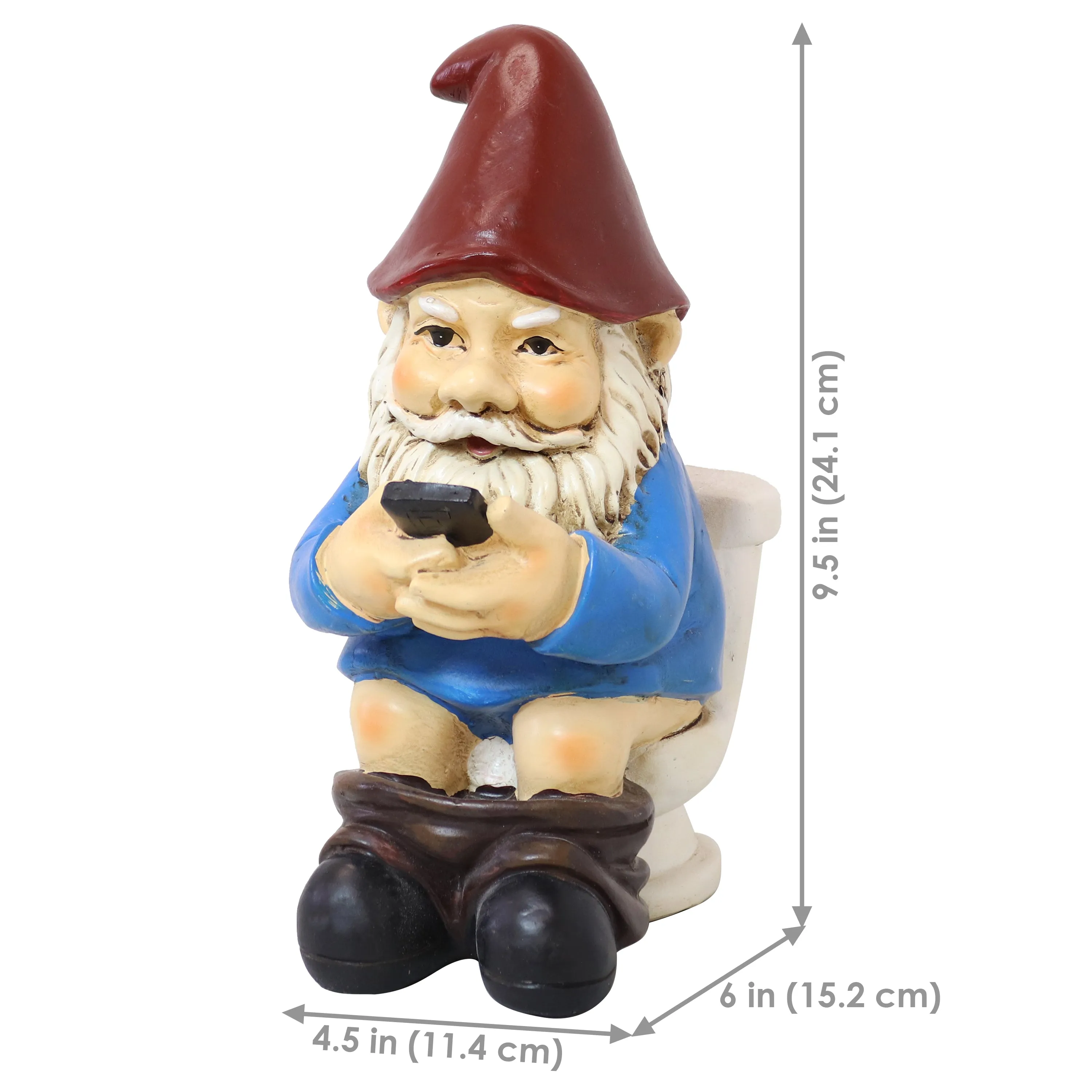 Sunnydaze Cody the Garden Gnome Reading Phone on the Throne - 9.5"