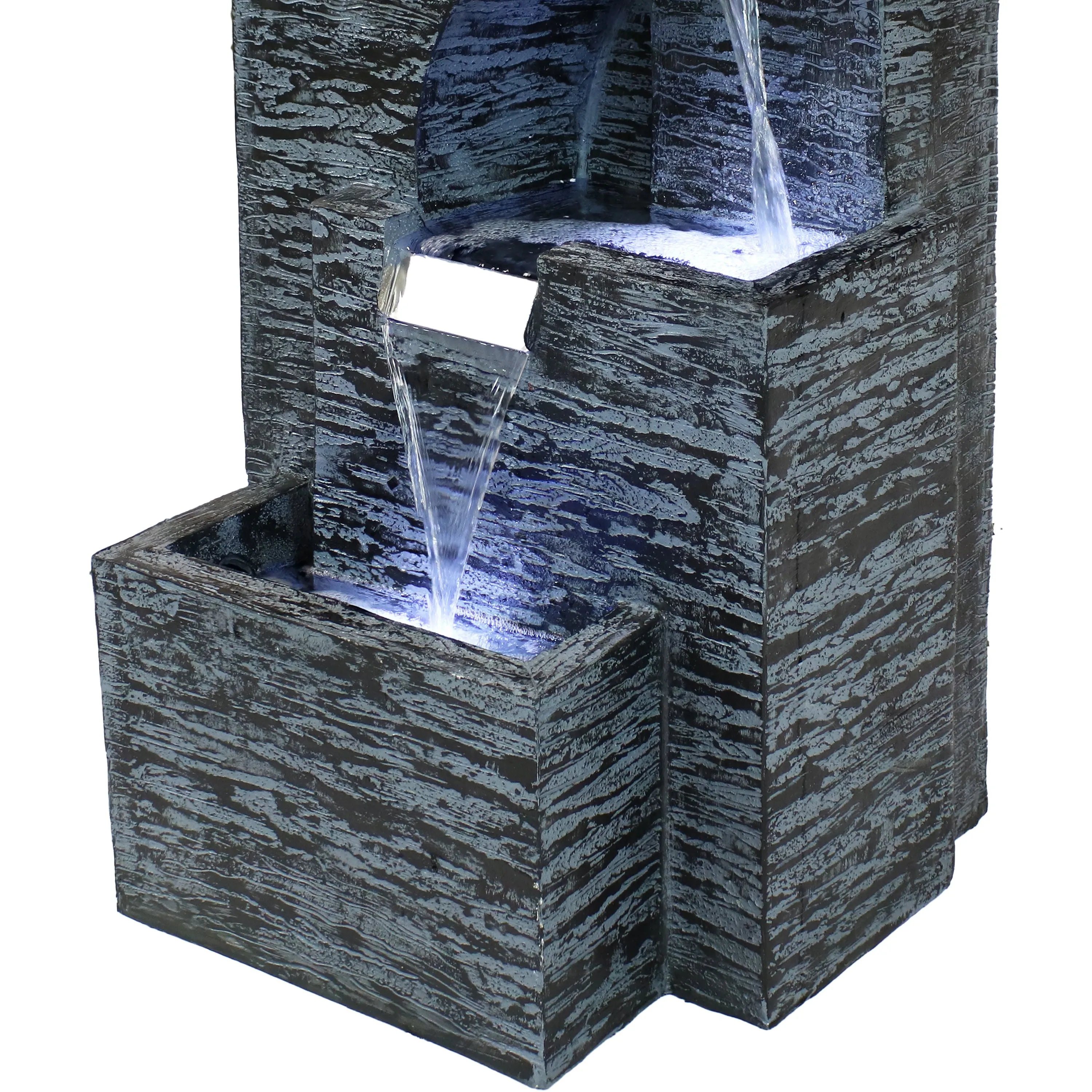 Sunnydaze Contemporary Cascading Tower Water Fountain with LED Lights and Electric Submersible Pump - 32"