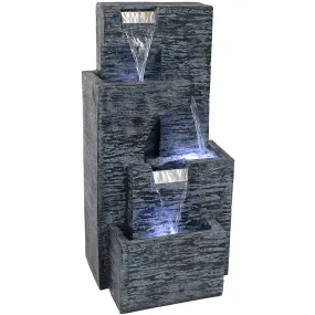 Sunnydaze Contemporary Cascading Tower Water Fountain with LED Lights and Electric Submersible Pump - 32"