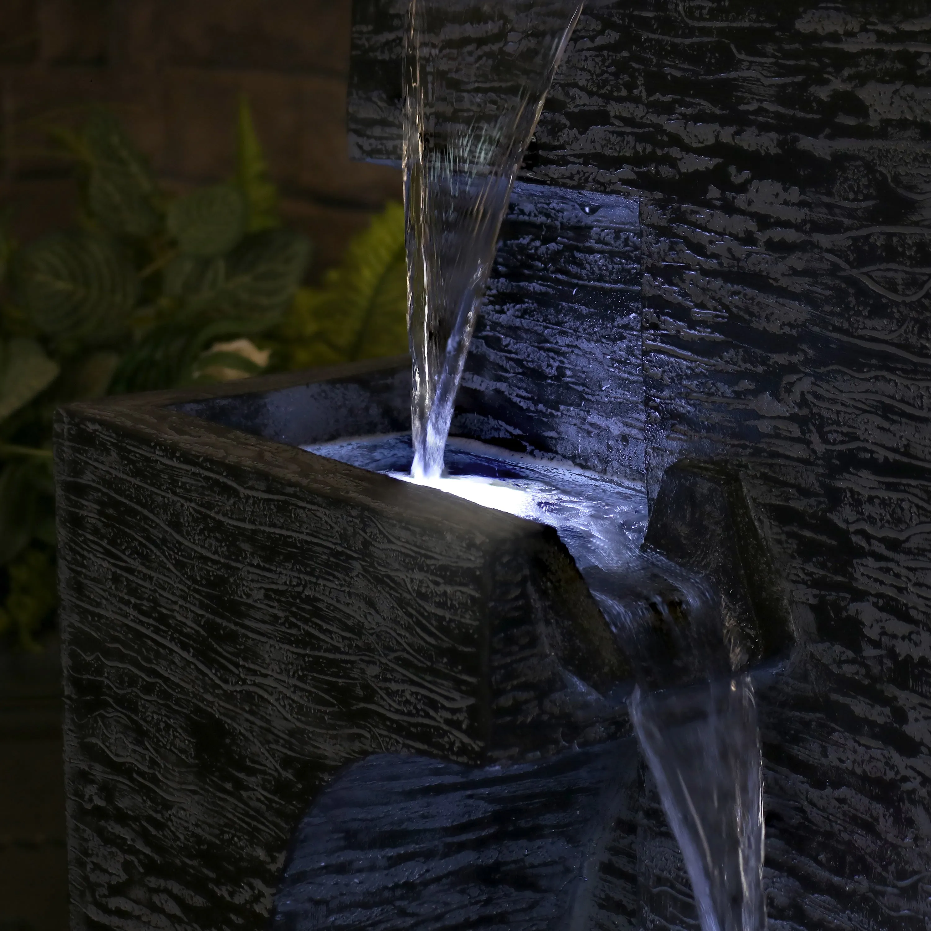 Sunnydaze Contemporary Cascading Tower Water Fountain with LED Lights and Electric Submersible Pump - 32"