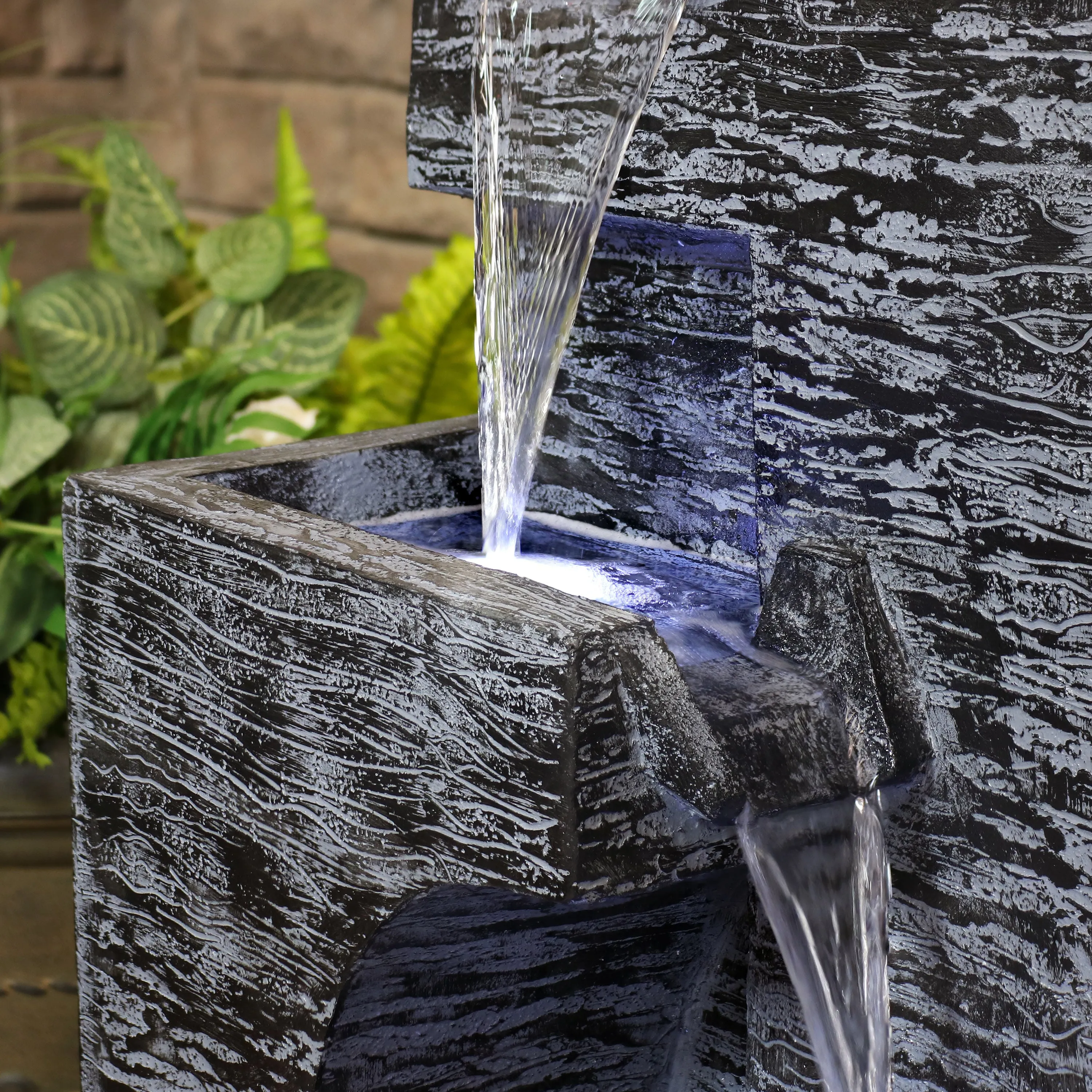 Sunnydaze Contemporary Cascading Tower Water Fountain with LED Lights and Electric Submersible Pump - 32"