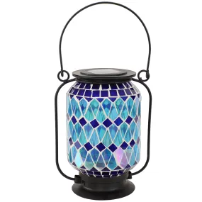 Sunnydaze Cool Blue Mosaic Glass Solar LED Lantern - 8.5"