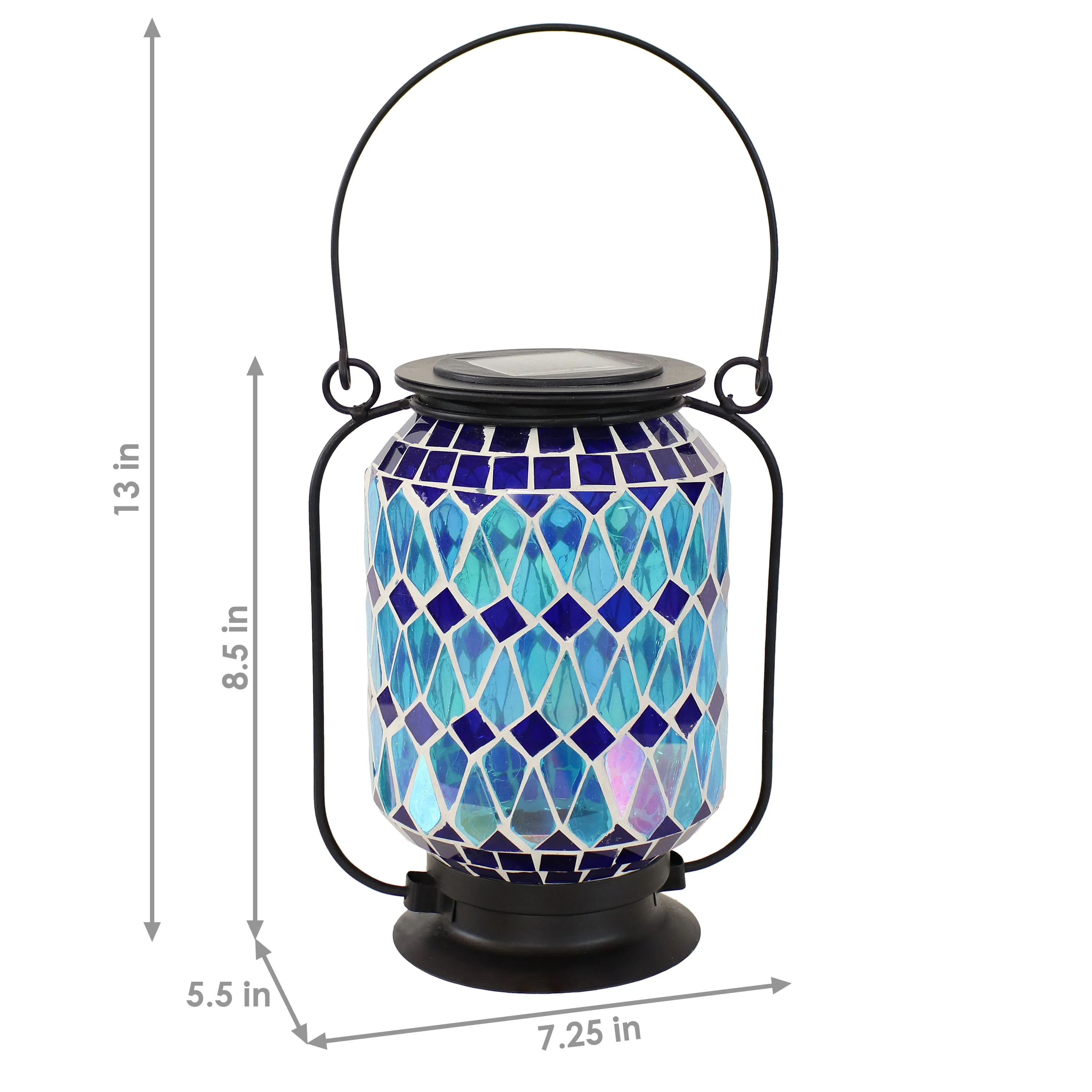 Sunnydaze Cool Blue Mosaic Glass Solar LED Lantern - 8.5"