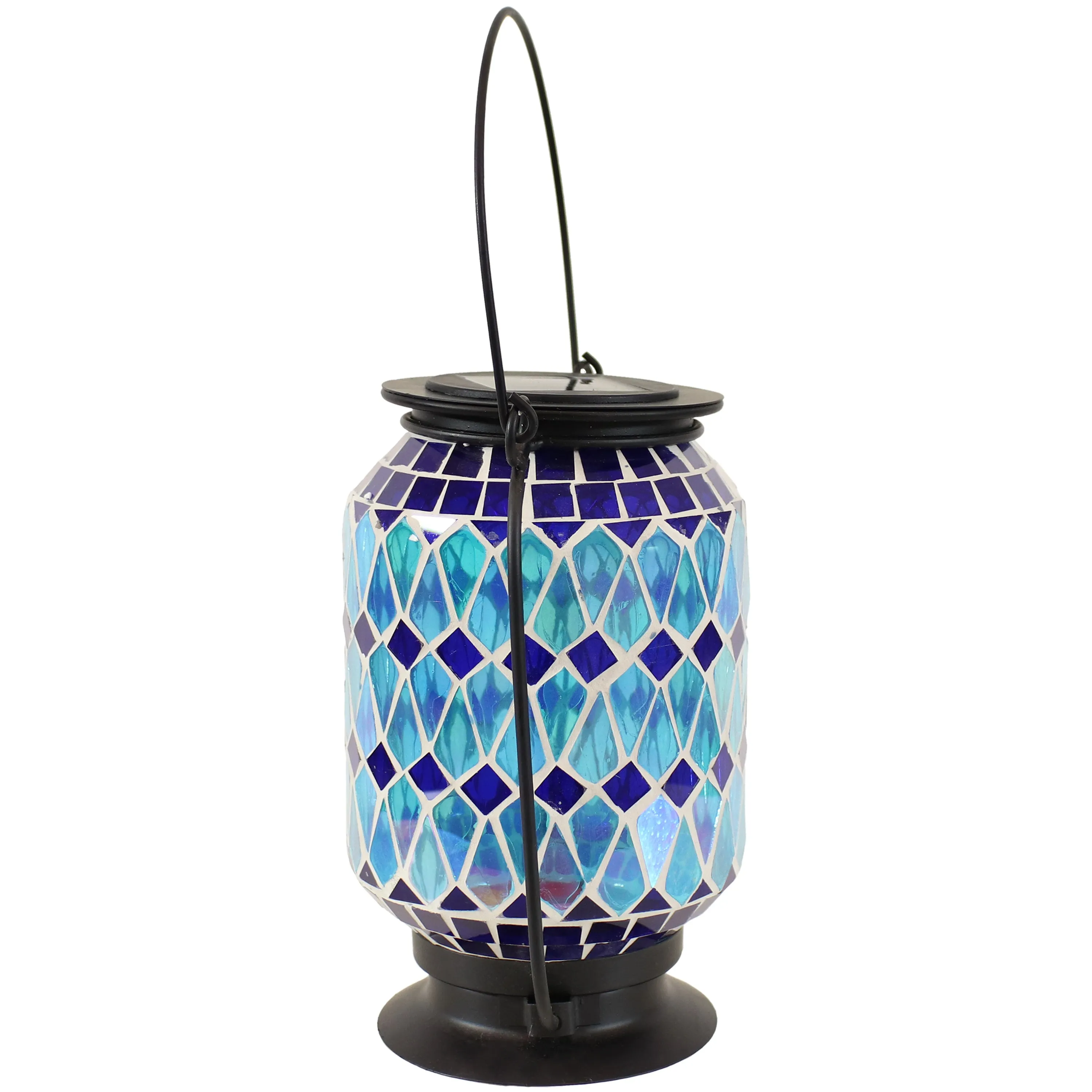 Sunnydaze Cool Blue Mosaic Glass Solar LED Lantern - 8.5"