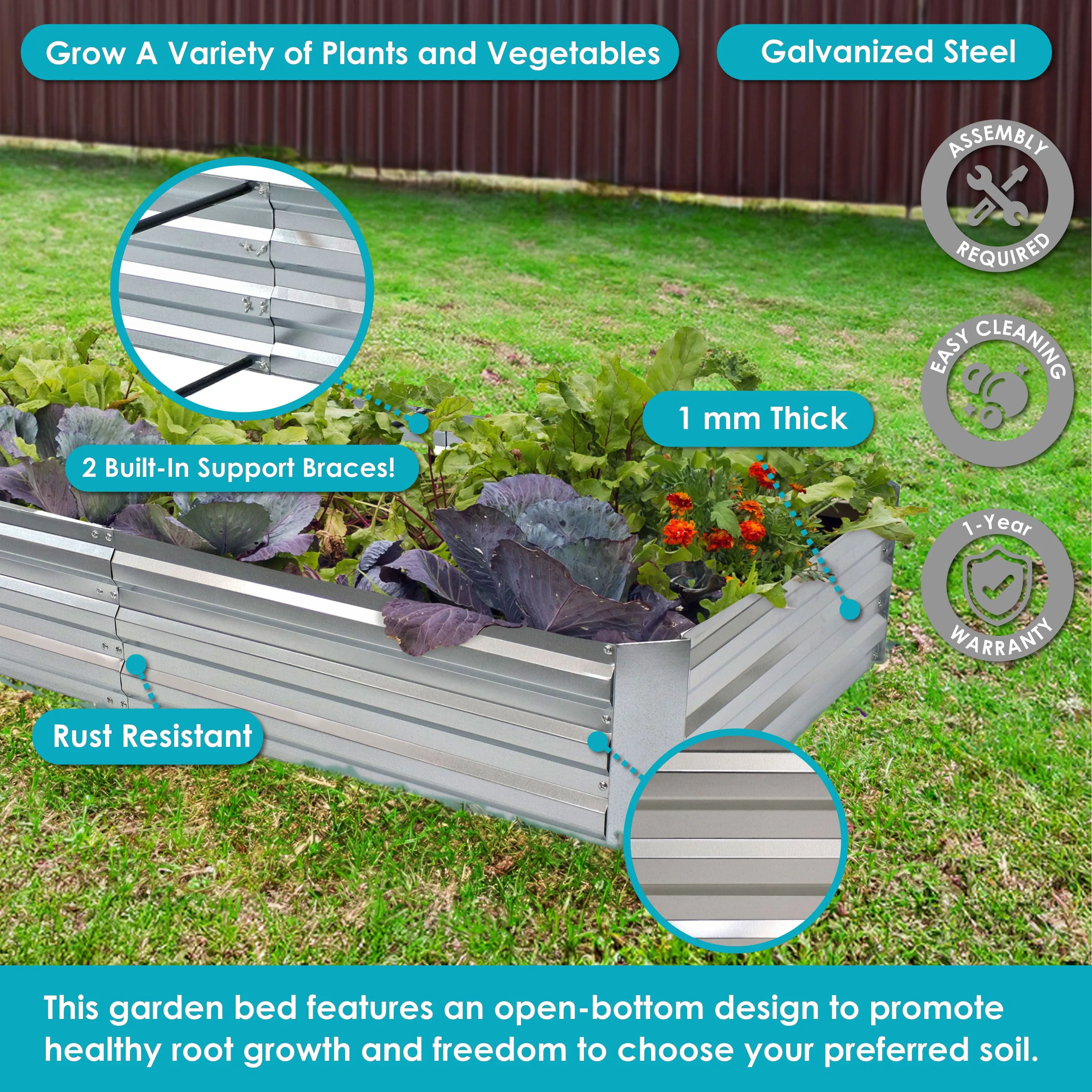 Sunnydaze Galvanized Steel Rectangle Raised Garden Bed