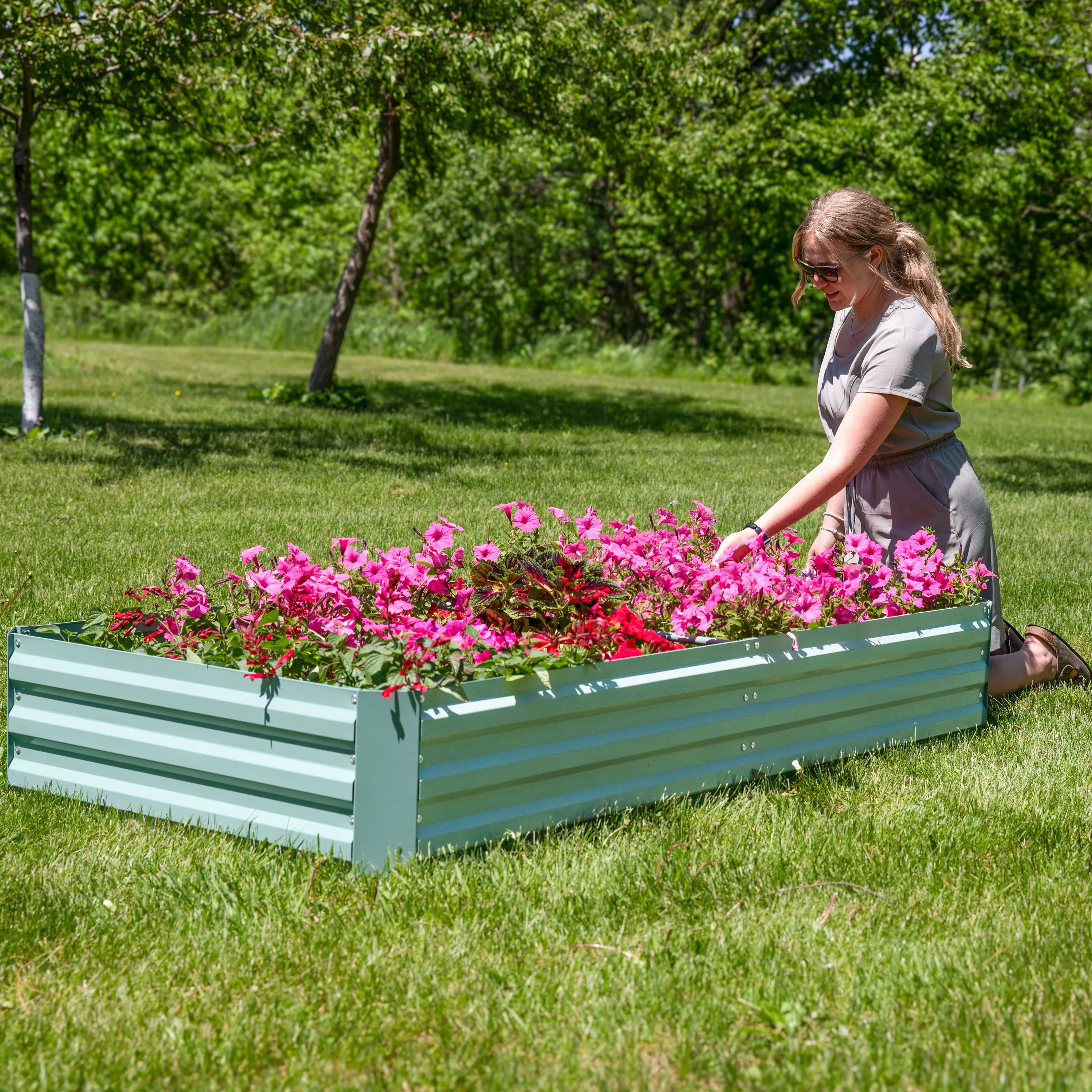 Sunnydaze Galvanized Steel Rectangle Raised Garden Bed