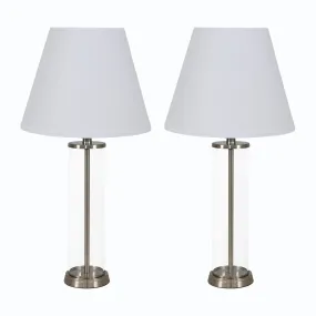 Sunnydaze Glass Cylinder Table Lamp Set of 2 with Shade - 27.75" H - Plug-In Electric