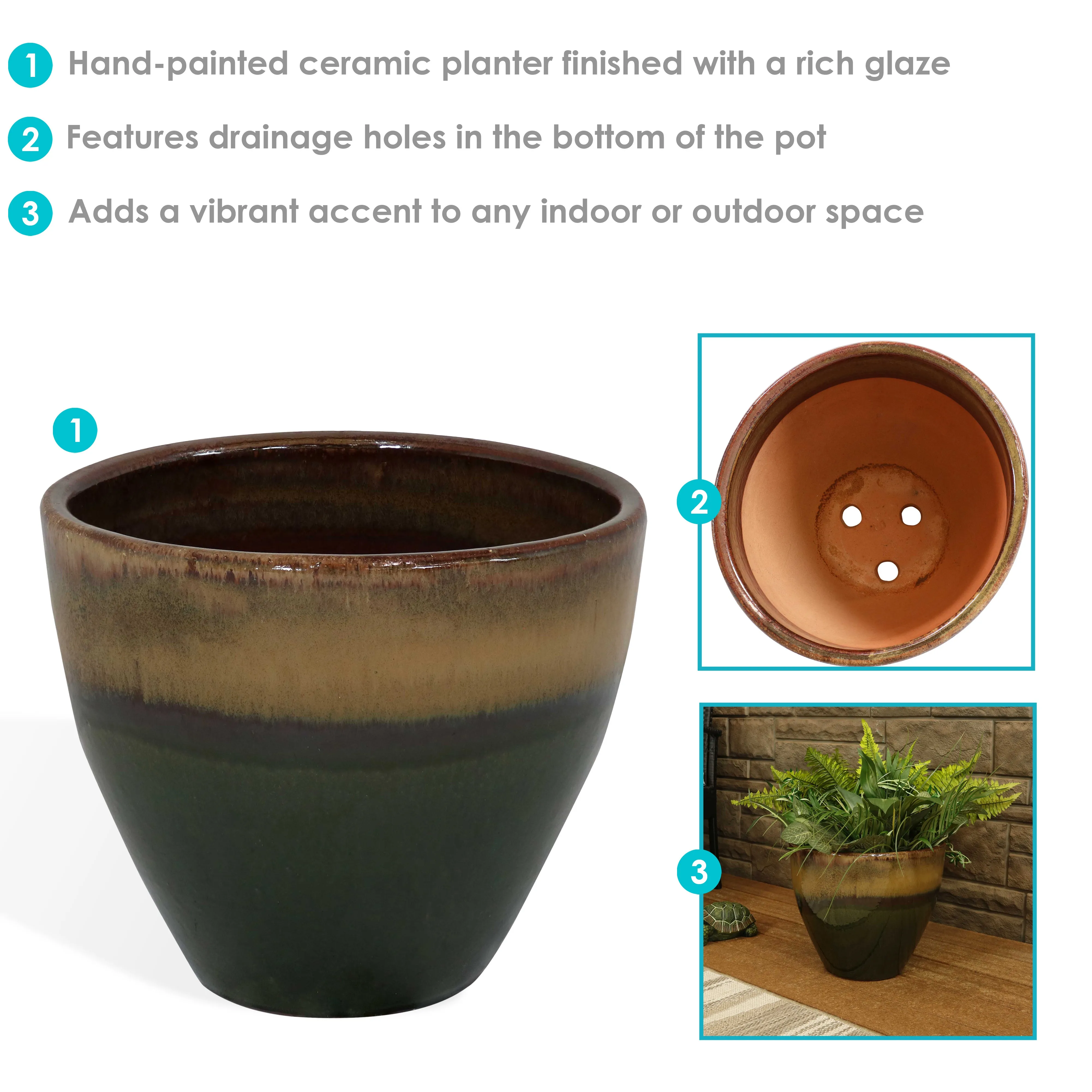 Sunnydaze Resort Glazed Ceramic Planter - 13"