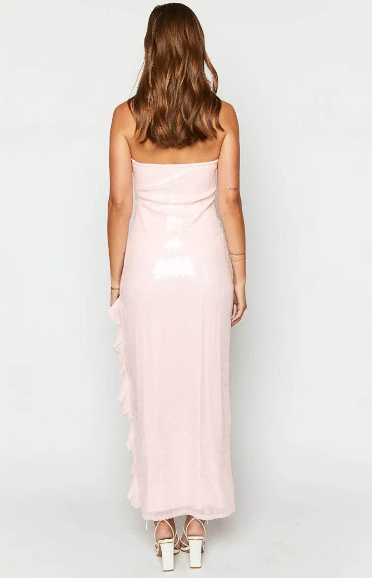 Sunsets Pink Sequin Strapless Formal Maxi Dress