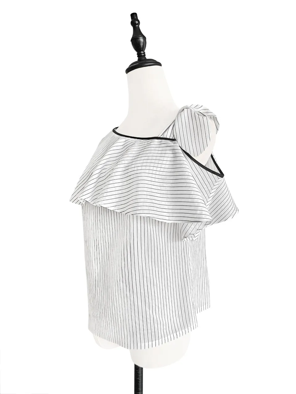 Surprise Sale! Black/ White Stripe Tie-bow One Shoulder Ruffle Top