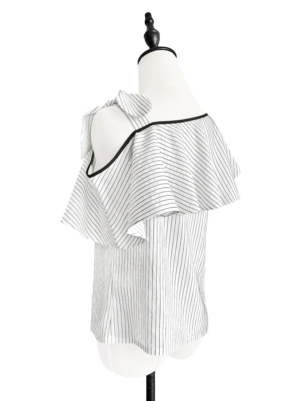 Surprise Sale! Black/ White Stripe Tie-bow One Shoulder Ruffle Top