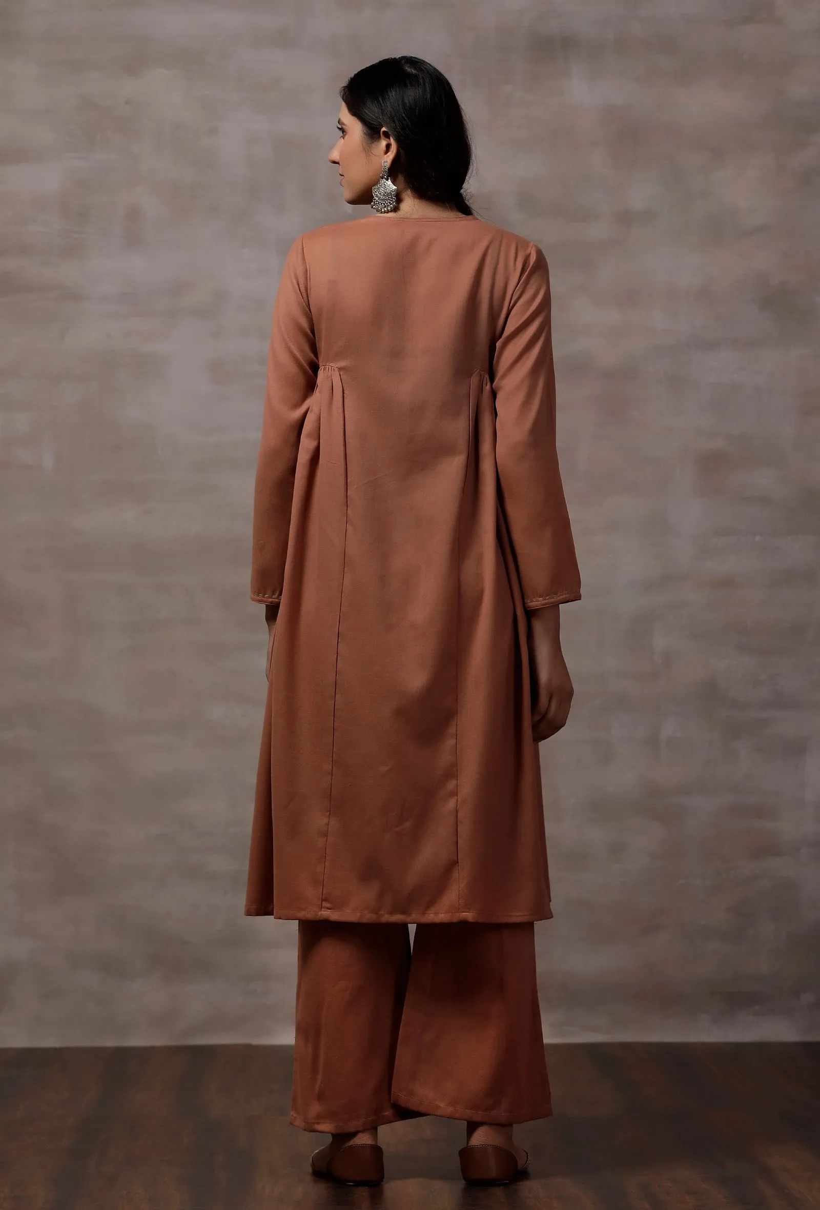 Taupe Gathered Cashmilon Kurta