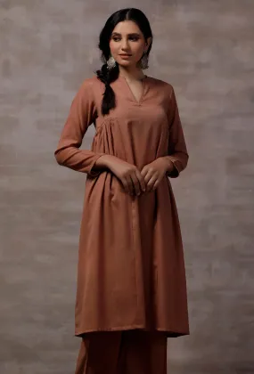 Taupe Gathered Cashmilon Kurta