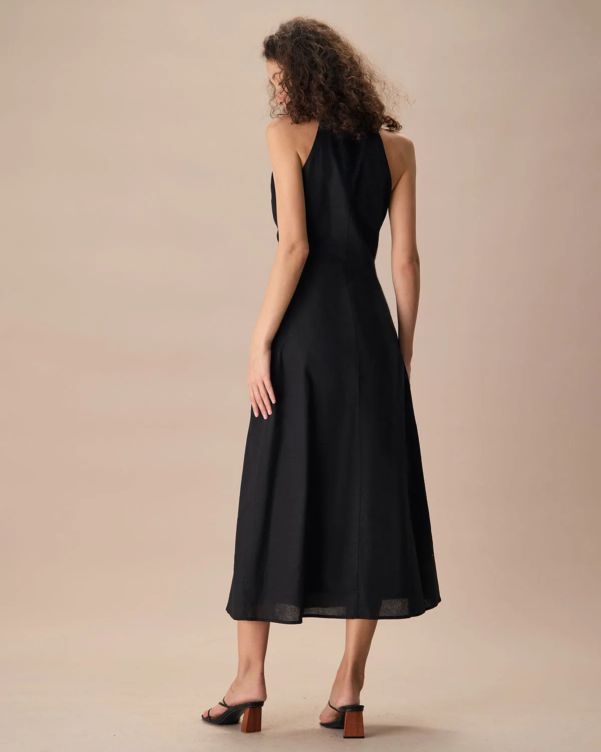 The Black Collared Frill Trim Linen Maxi Dress