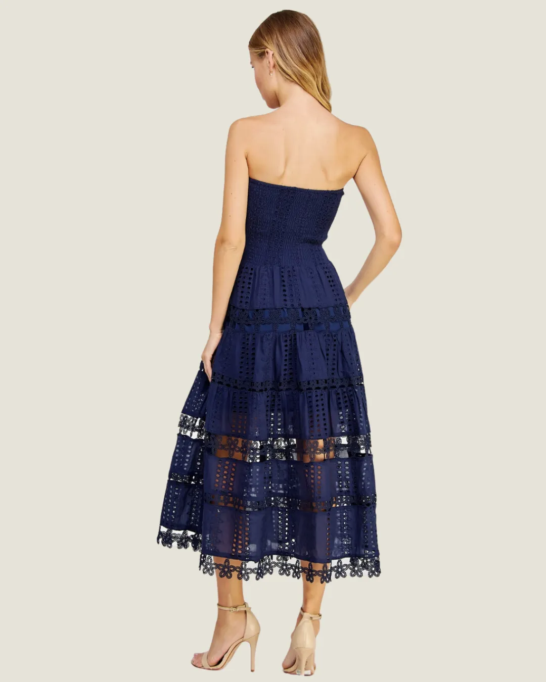 The Maryann: Navy Eyelet Lace Midi Dress