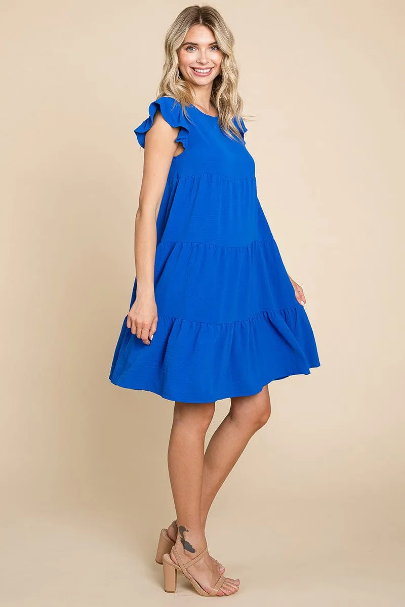 Tiered Babydoll Ruffle Sleeve Dress, S-3X