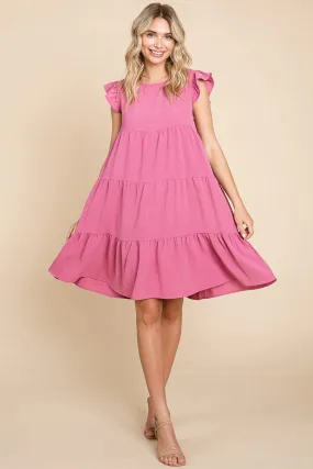 Tiered Babydoll Ruffle Sleeve Dress, S-3X