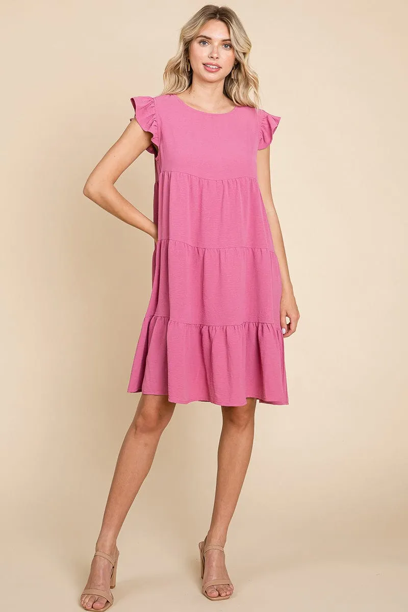 Tiered Babydoll Ruffle Sleeve Dress, S-3X