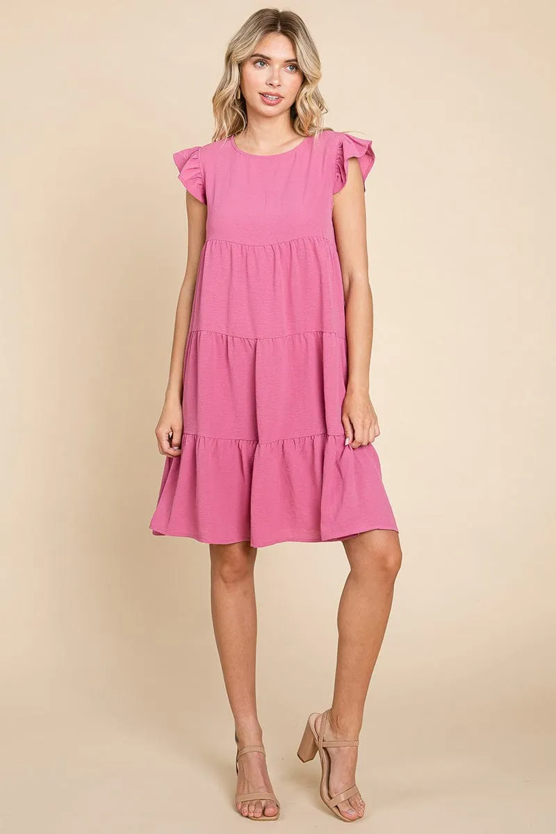 Tiered Babydoll Ruffle Sleeve Dress, S-3X