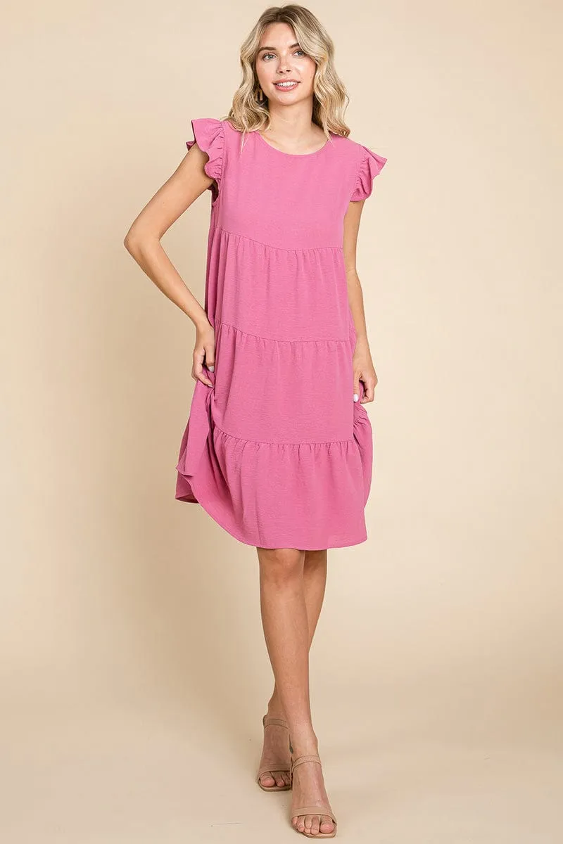 Tiered Babydoll Ruffle Sleeve Dress, S-3X