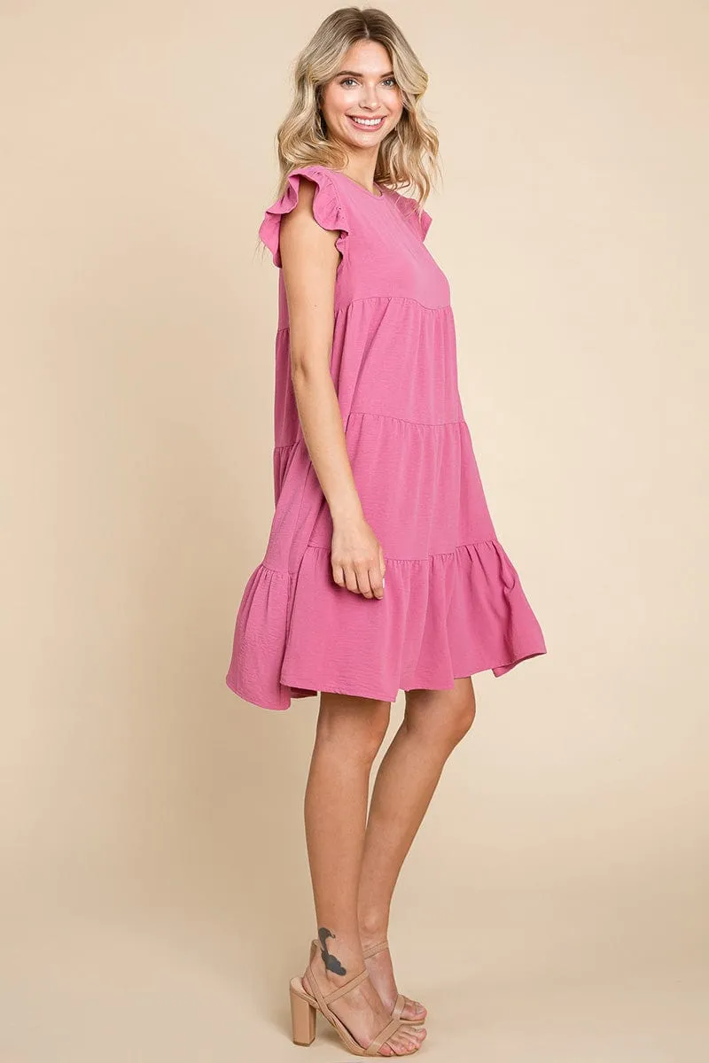 Tiered Babydoll Ruffle Sleeve Dress, S-3X