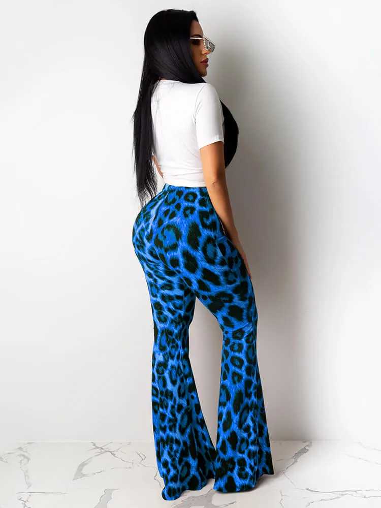 Two Piece Lips Print Tops Leopard Pant Suits