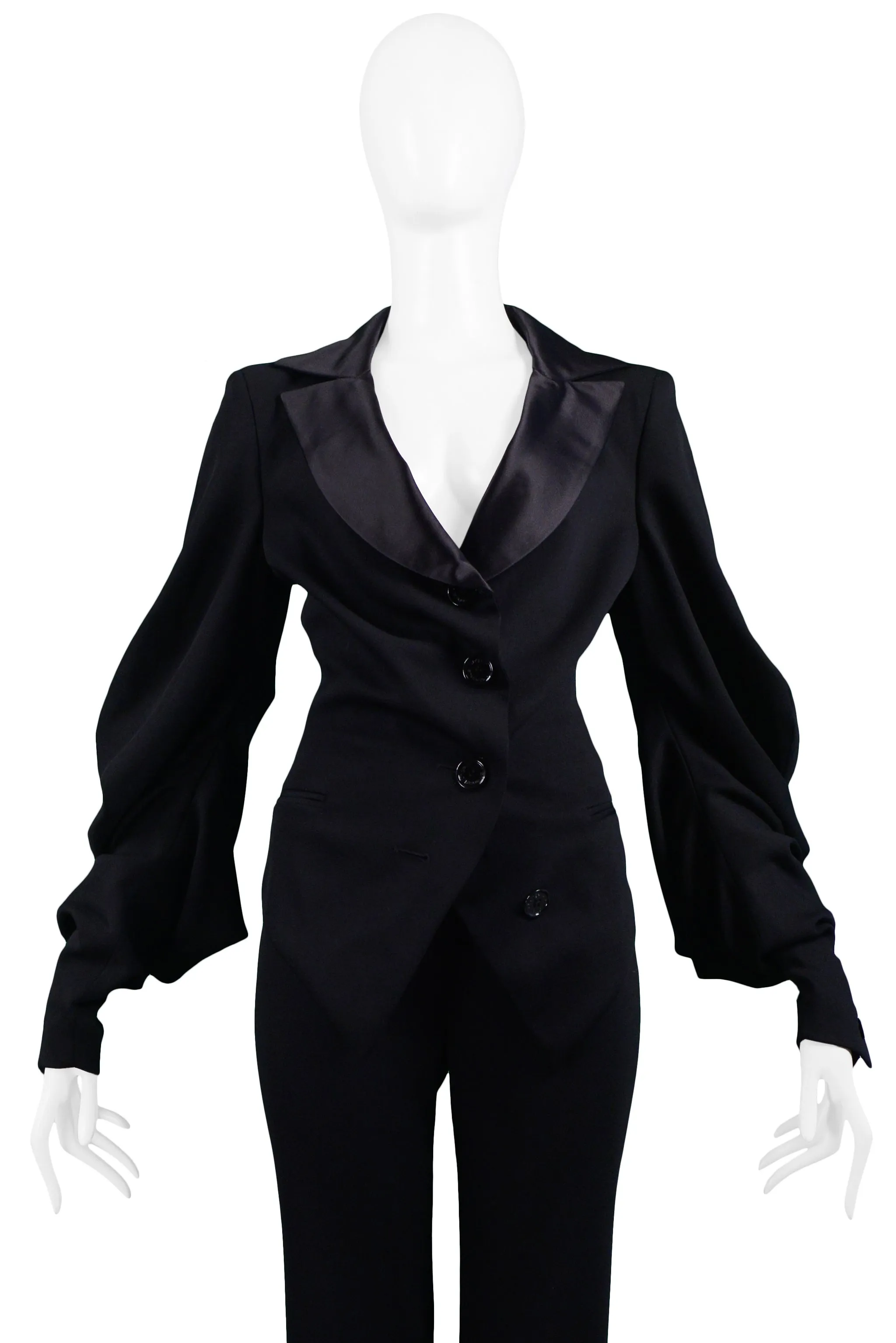 UNGARO BLACK SATIN TRIM SUIT JACKET & TROUSERS