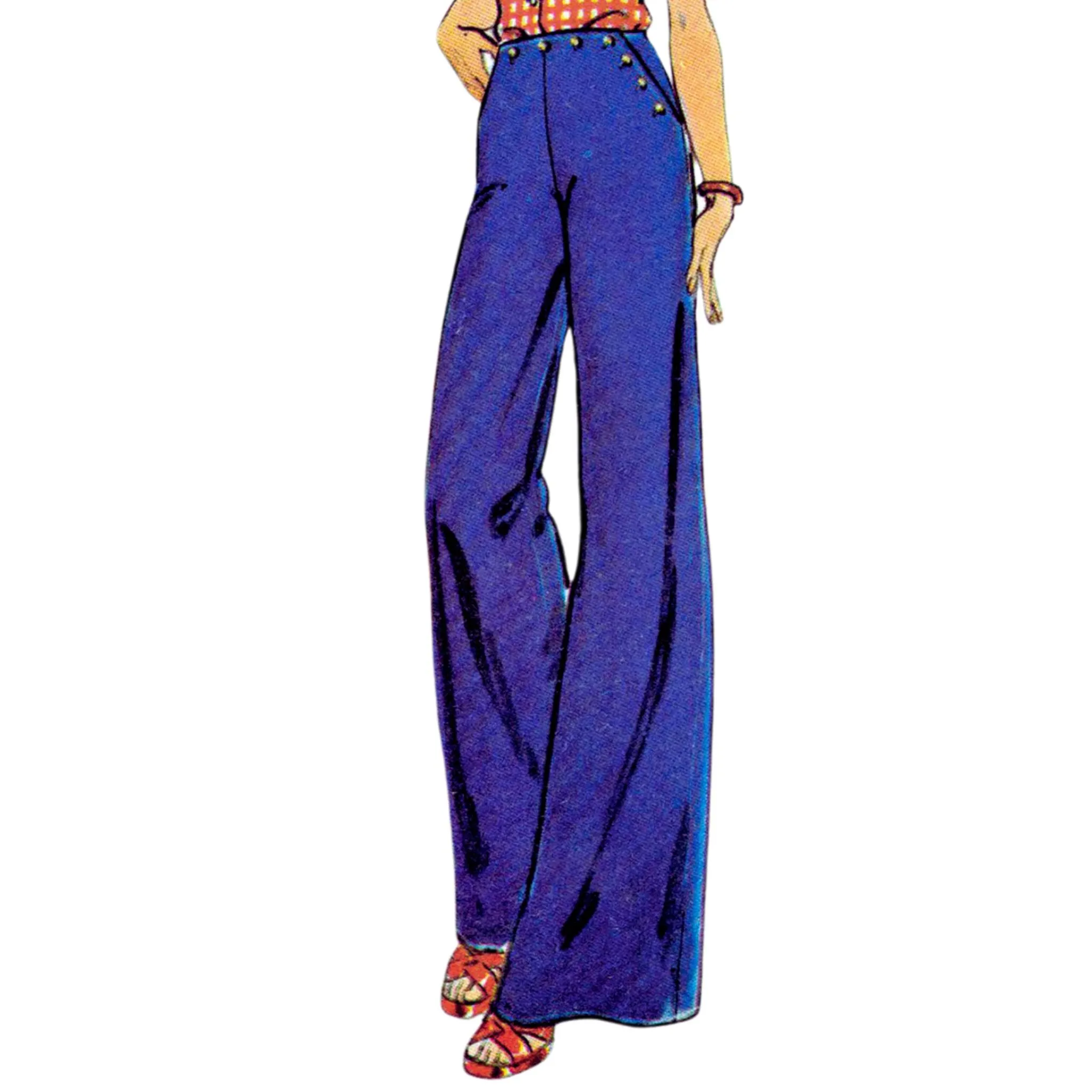 Vintage 1970s Sewing Pattern, Nautical Wide Leg Trousers - Waist: 26 ½” (67cm)