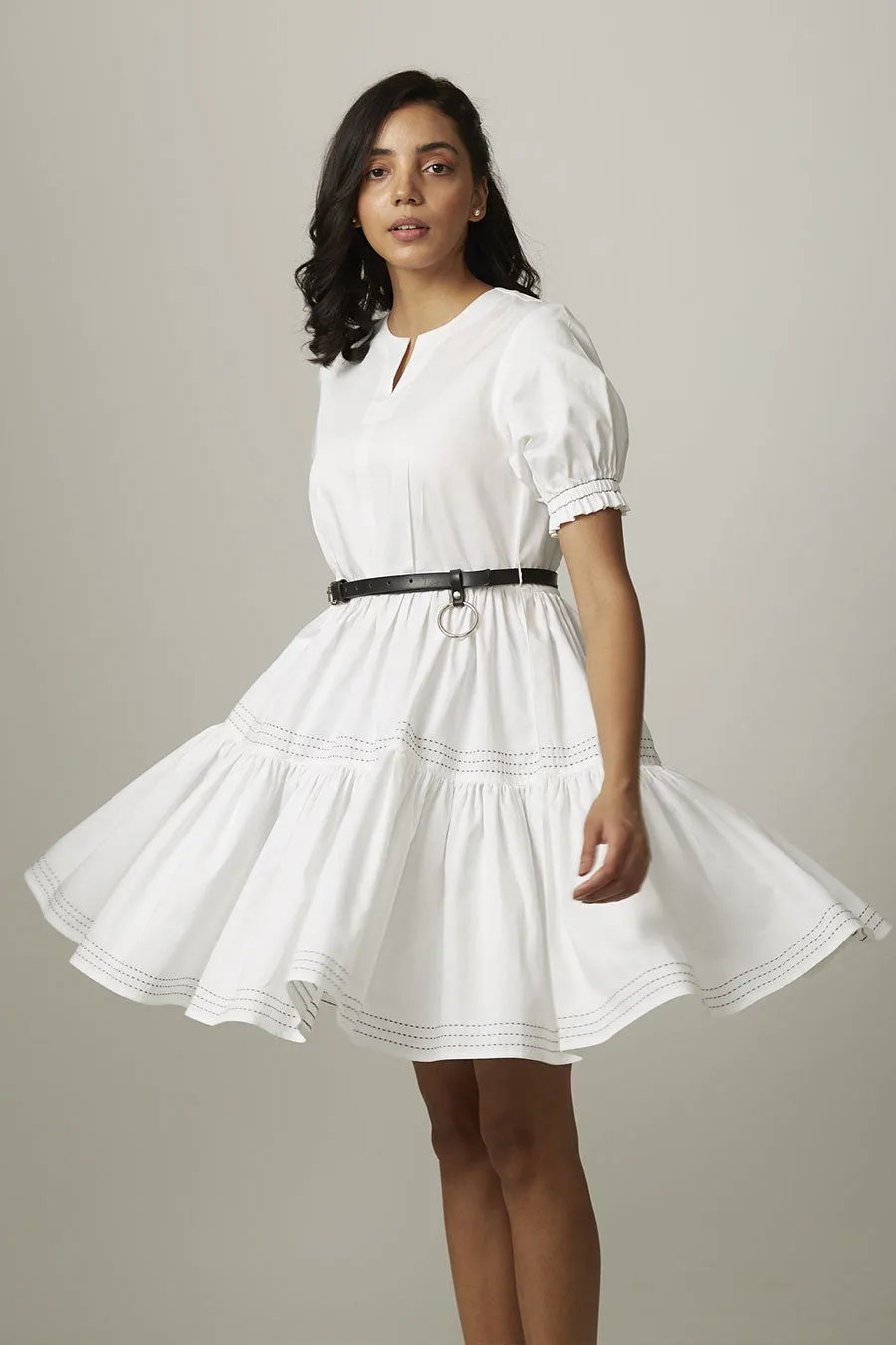 White Babydoll Tiered Short Dress