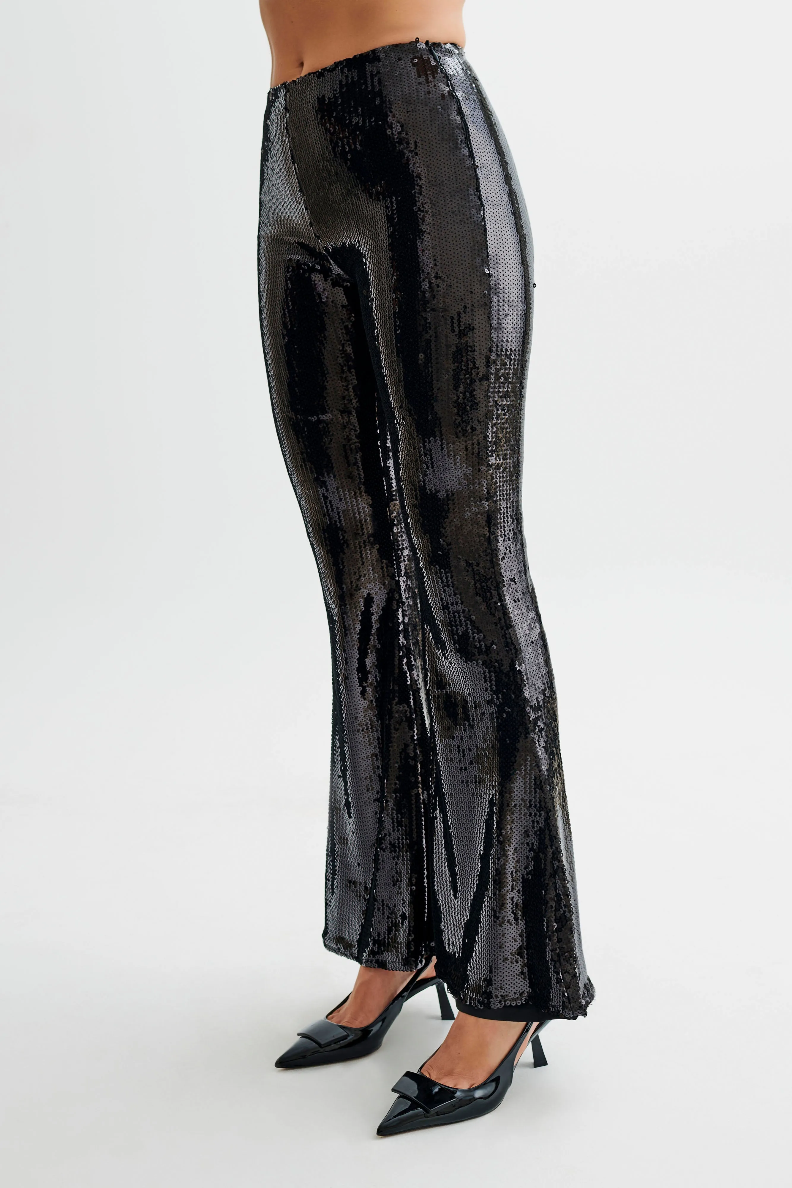 Wilma Wide Leg Sequin Pants - Black