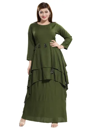 Women Green Layered Solid Maxi Dress