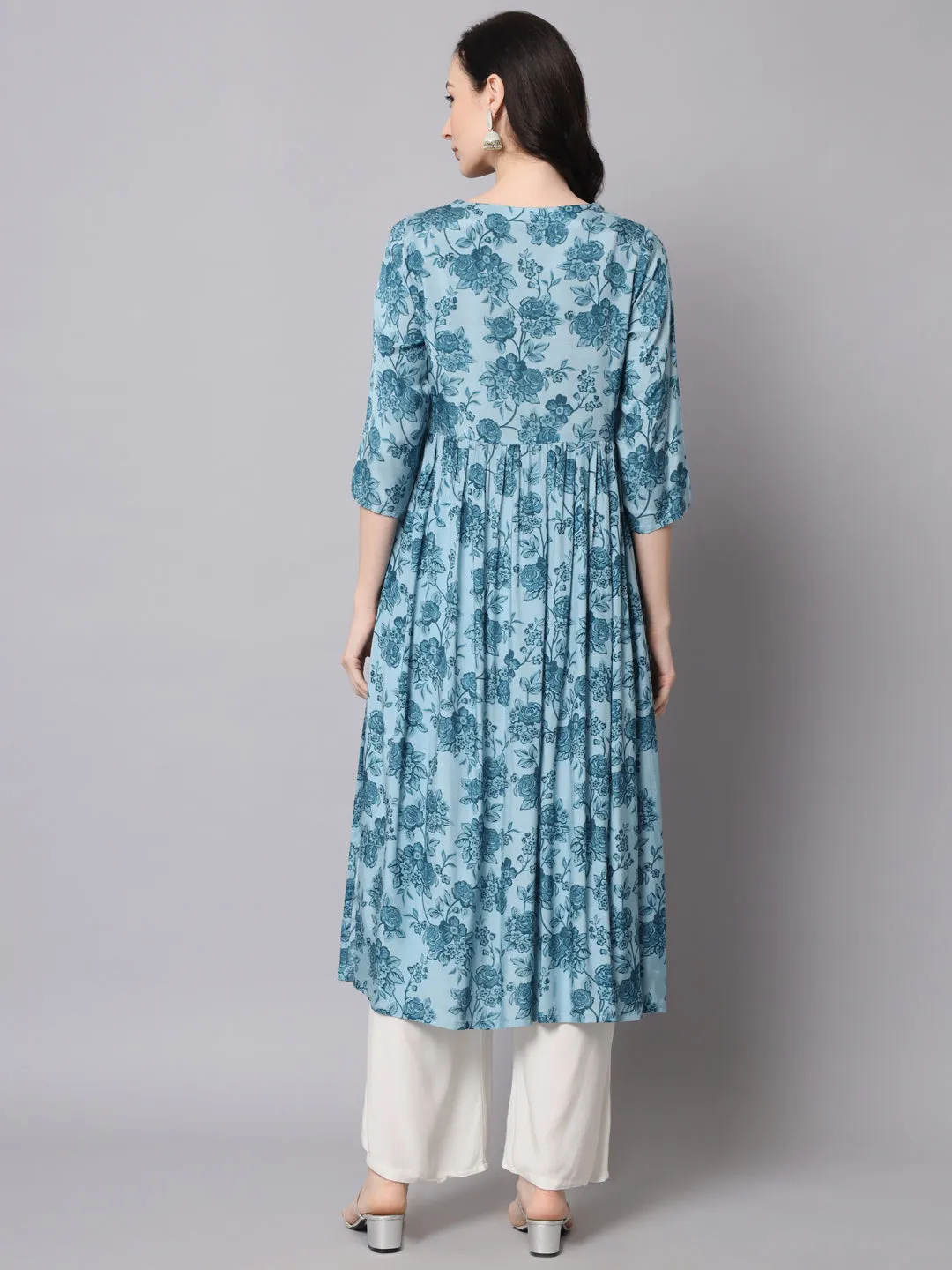 Women Ice Blue Muslin Nyara Cut A-Line Kurta