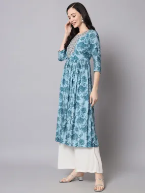 Women Ice Blue Muslin Nyara Cut A-Line Kurta