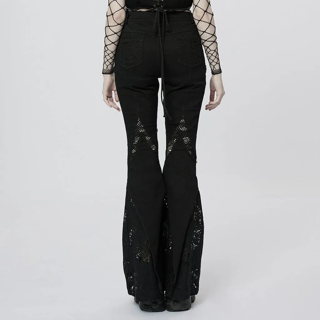 Women's Gothic Lace Splice Flared Pants