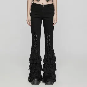 Women's Gothic Lace-up Layered Flared Pants