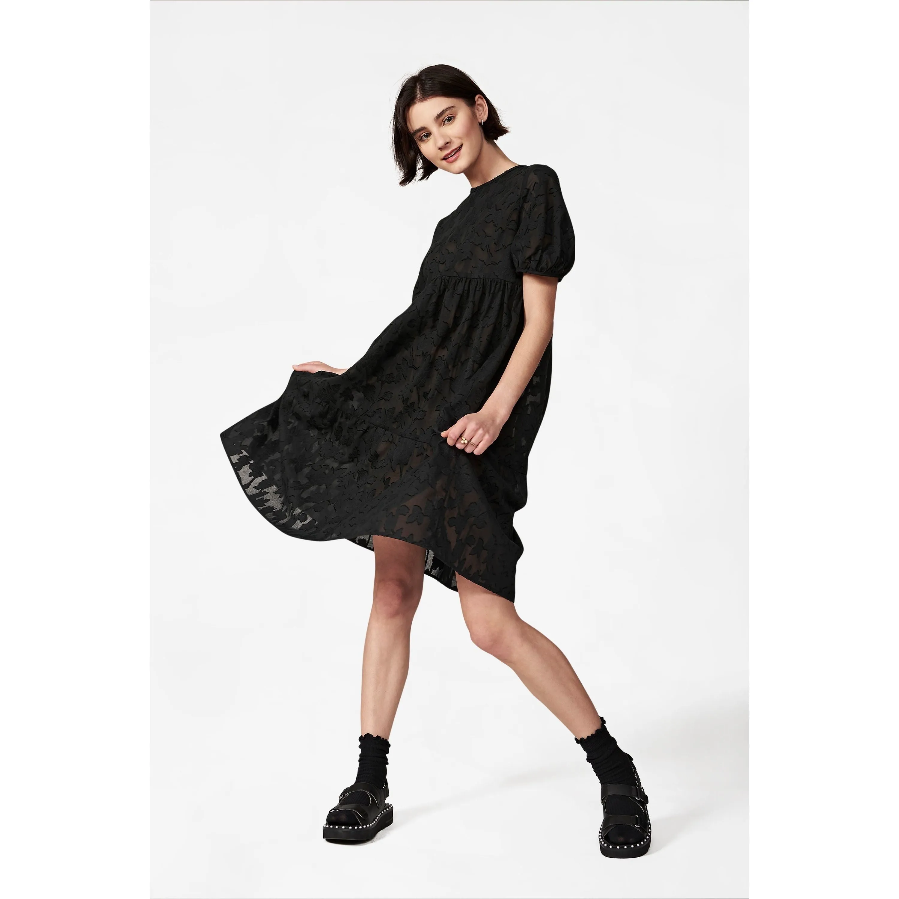 Women's Madeline Dress in Black Floral Jacquard by Casey Marks