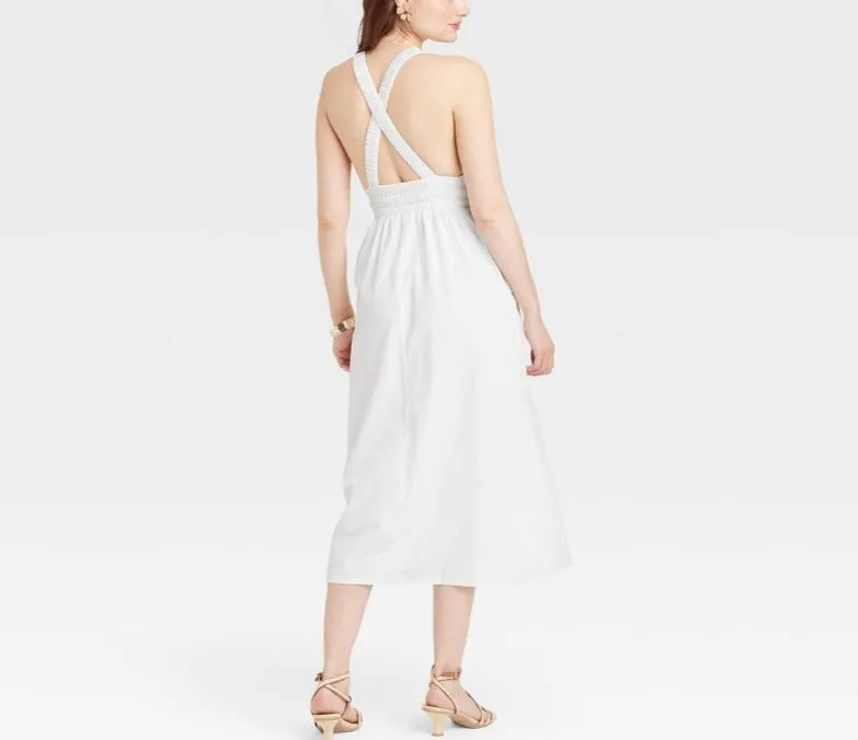 Women's Poplin Cross Back Midi Dress