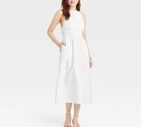 Women's Poplin Cross Back Midi Dress