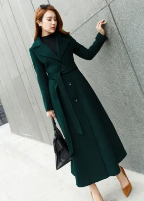 Womens winter warm wool coat in green 2458