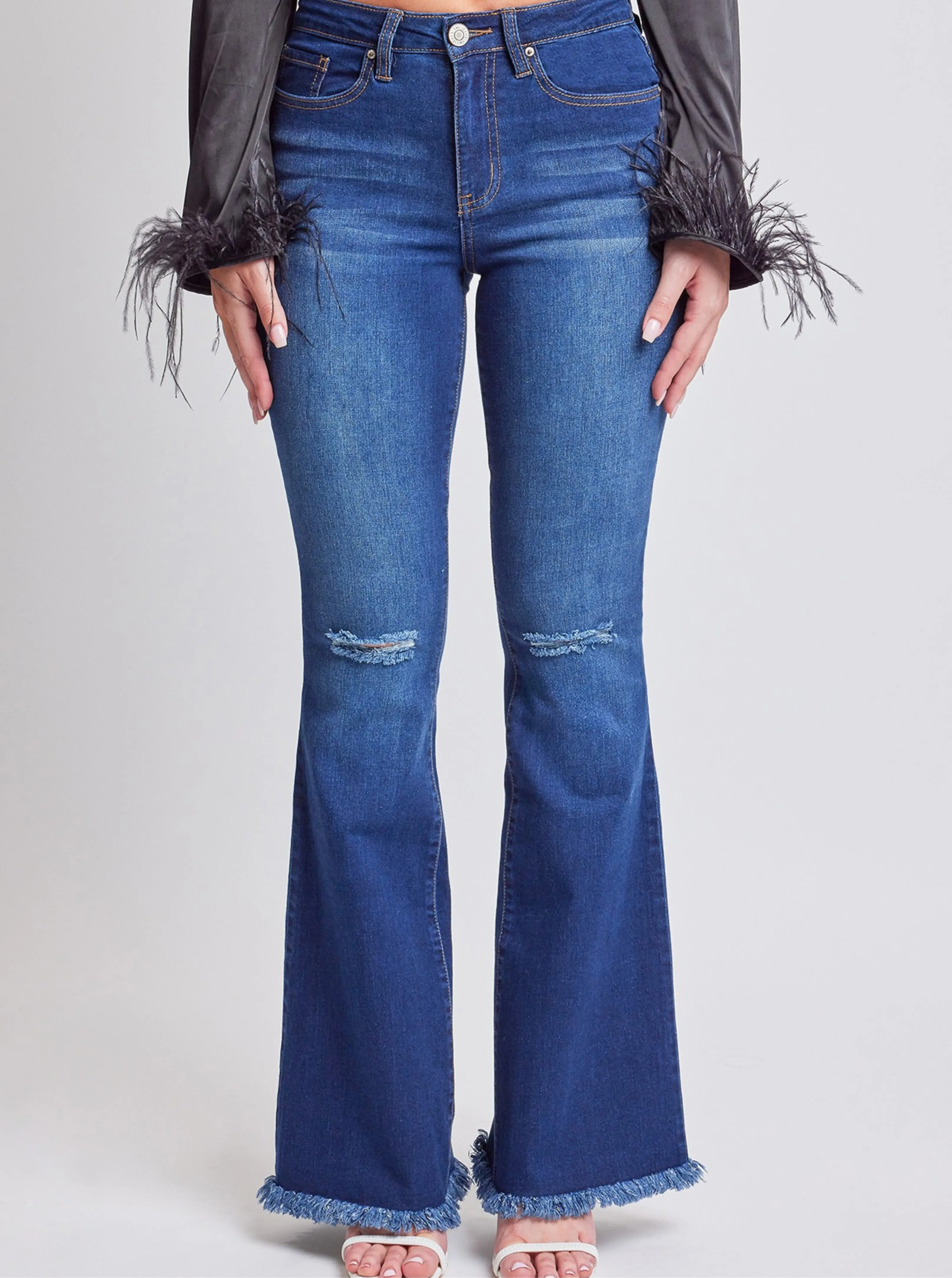 YMI Fray High-Rise Flared Jeans